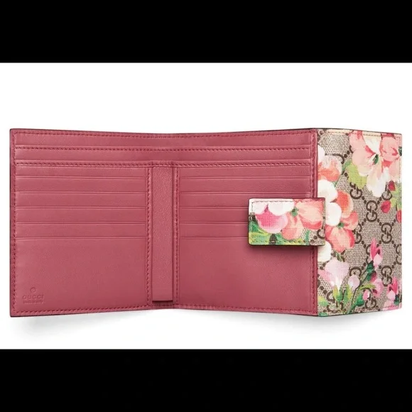 GUCCI 470071 GG Supreme Monogram Blooms Print French Flap Wallet Antique Rose - Picture 6 of 13